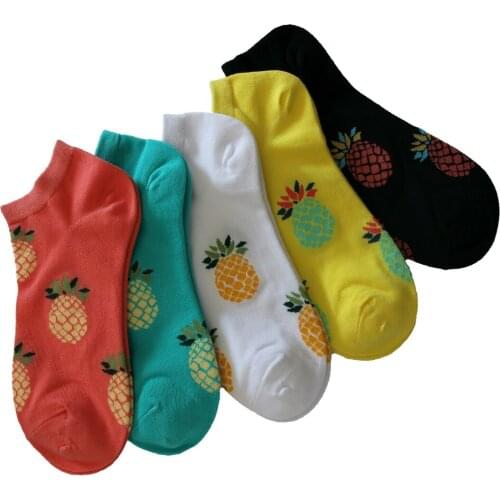 Fine Summer Ankle Socks Woman With Pineapple Spring Colorful Fruits