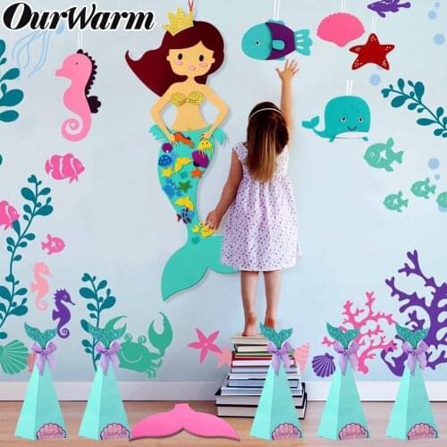 OurWarm Under The Sea Party Decoration Mermaid Themed DIY Game Glitter Stickers Birthday Banner kids Gifts Ocean Party Supplies
