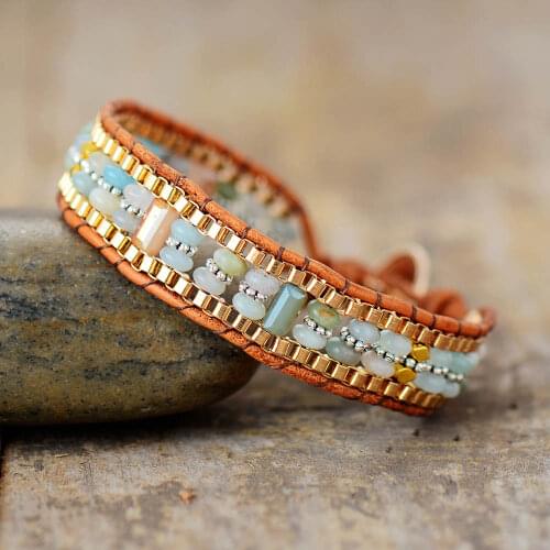 Unique Leather Wrap Bracelets W/ Amazonite Crystal Beads Cuff Bracelet Bohemian Punk Jewelry Dropshipping
