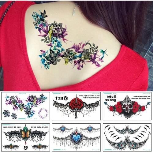 Temporary Tattoo Black Flower Tattoo Water Transfer Tattoo Sticker Peony Rose Tattoos Body Art Sexy Tattoo For Girls