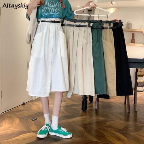 Skirts Women Casual A-line Simple 5 Colors Fashion Empire Students Patchwork All-match Streetwear Korean Style Asymmetrical Lady