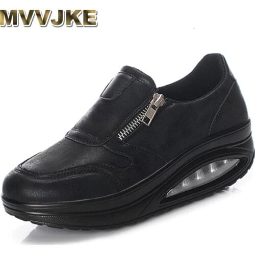 MVVJKE Waterproof Wedge Tennis Women Air Cushion Rocking Shoes Thick Sole Slimming Shoes Increase Fitness Shoes Slip On Jumping