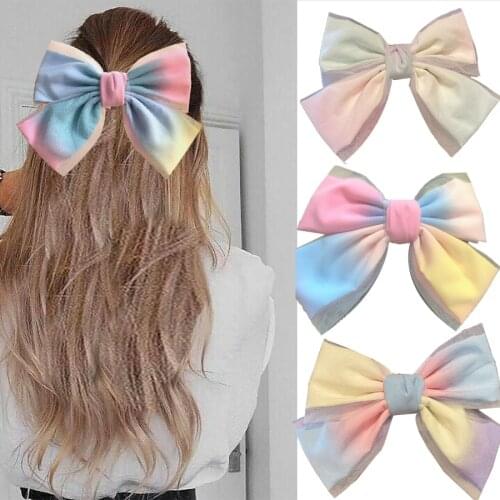 1PC Fashion Bow With Clip Women Girls Elegant Hair Tie Hairpins Sweet Rainbow Colors Bow Barrette Hairpin Prom Hair Accessories