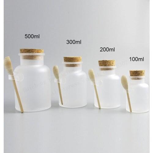 100 x Empty 100g 200g 300g 500g ABS Plastic bath salt Bottle 200ml powder plastic bottle with cork bath salt jar with wood spoon