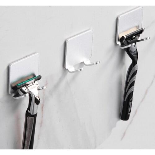 2 Pcs Punch Free Razor Holder Storage Hook Wall Men Shaving Shaver Shelf Bathroom Razor Rack Wall Organizer Bathroom Accessories