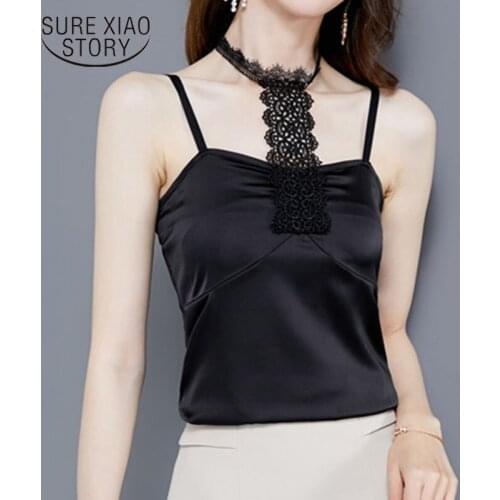 2020 Sexy Lace Outer Wear Inner Primer Ladys Blouse Satin Strap Vest Female Solid Color Summer Tops Women Chemisier Femme 9292
