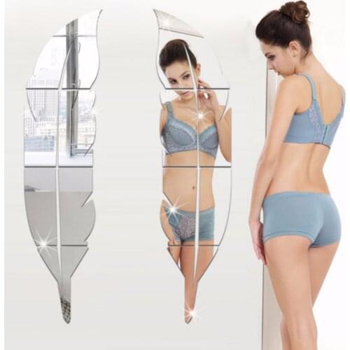 3D DIY Feather Plume Mirror Wall Sticker for Living Room Art Home Decor Removable Vinyl Decal Acrylic Sticker Mural Wall Decor