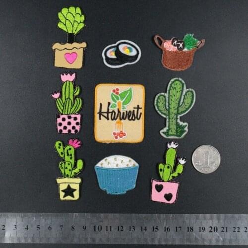 50pcs/lot Embroidery Patch Cactus prickly pear bonsai plants Rice sushi Clothing Decoration sewing Accessory craft Diy Applique