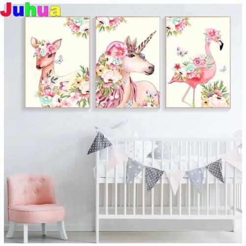 Flower Unicorn Flamingo Diy 5d Diamond Painting Nursery art Kits cartoon animal deer Diamonds Embroidery kids room decor