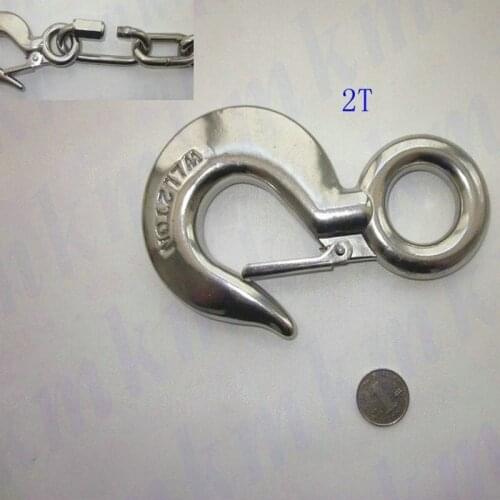 US Type 2T Stainless Steel 304 Eye Hoist Cargo Hook With Latches 2PCS/LOT