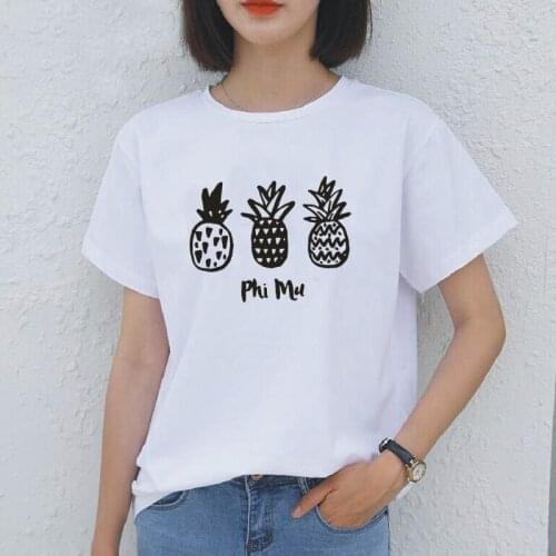 Pineapple Graphic Print T-shirt Womens Top Funny Harajuku Casual Cotton Tees Summer Plus Size 0-Neck T-Shirts Camiseta Mujer