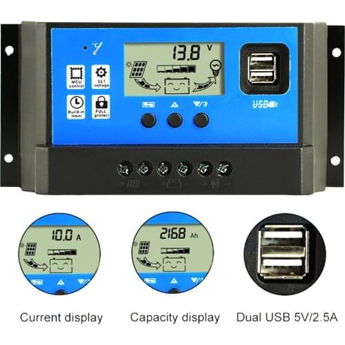 10A 12V 24V Auto Solar Charge Controller PWM Controllers LCD Dual USB 3V Output Solar Panel PV Regulator new