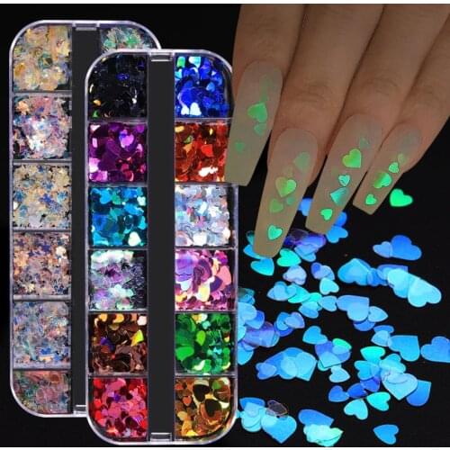 12 Grid/Set Mixed Size Nail Glitter Flakes 3D Butterfly Sequins Rivet Pearl Rhinestone Polish Decor for Nail Art Accessories
