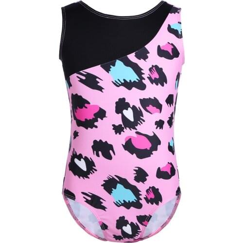 Kids Sleeveless Leopard Printed Professional Ballet Gymnastics Leotards Workout Bodysuit Girls Dance Wear Performance Costume