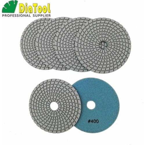 DIATOOL 6pcs #400 125MM Diamond Flexible Wet Polishing Pads For Stone, Granite&marble, White Bond, Stone Sanding Discs