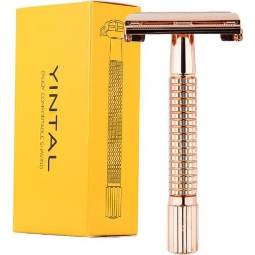 Double Edge Safety Razor Classic Safety Razor Rose Gold Color Butterfly Open Razor Brass Handle Men Shaving