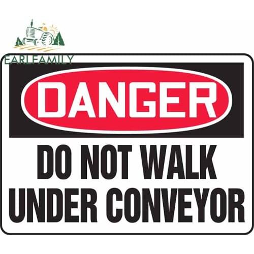 EARLFAMILY 13cm x 9.3cm Danger Do Not Walk Under Conveyor Signs Funny Car Sticker Wall Window Door Decal Waterproof Sunscreen