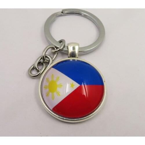 Philippines Key Chain Key Ring keychain Silver Rhodium Keyrings Split Rings With Philippines Flag Glass Beads Jewelry