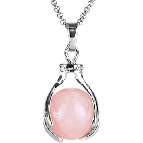 FYJS Unique Female Anniversary Jewelry Silver Plated Hand Wrap Round Bead Pendant Natural Rose Pink Quartz Necklace