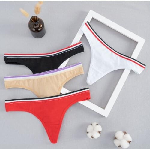 Simple Design Cotton Thongs Panties Fashion Women Underwear Solid Underpants Sexy Lingerie V-pants pinstripe womens panties