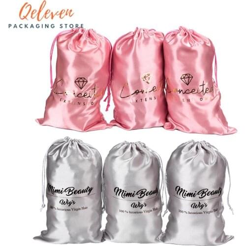 Customized Printing virgin hair extensions packaging satin silk bags, gift hair bundles packing bag