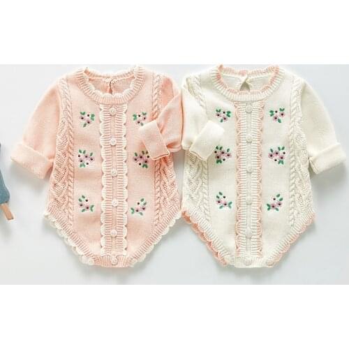 Spring Autumn Baby Girls Long Sleeve Rompers Jumpsuit Clothes Girls Embroidery Rompers Kids Baby Girl Knit Clothes Rompers