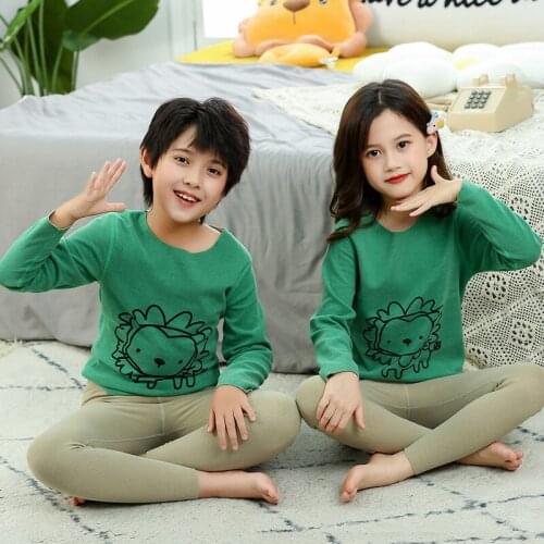 Cartoon Childrens Pajamas Set Long Sleeve Thermal Underwear Seamless Clothes Suit Kids Sleepwear Nightwear Animal Lion Pijamas