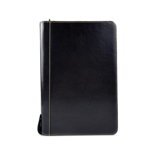 Leather folder A4 document file folder A4 black leather zipped document folder bag office folder document organiser
