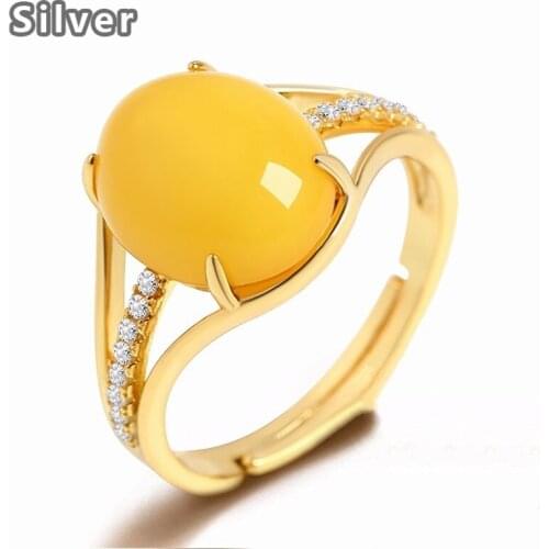 LKN new plating wax ring, 925 silver inlaid amber chicken oil topaz pulp mouth mouth ring offered