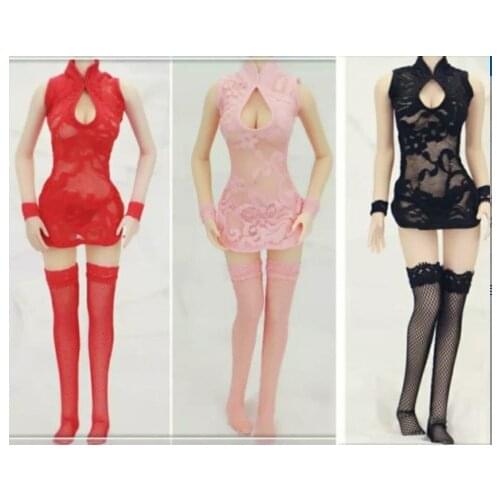 Mnotht 1/6 Scale Female Soldier Sexy Cheongsam Clothing with T-back Silk stockings for 12in Phicen Tbleague Action Figure toy
