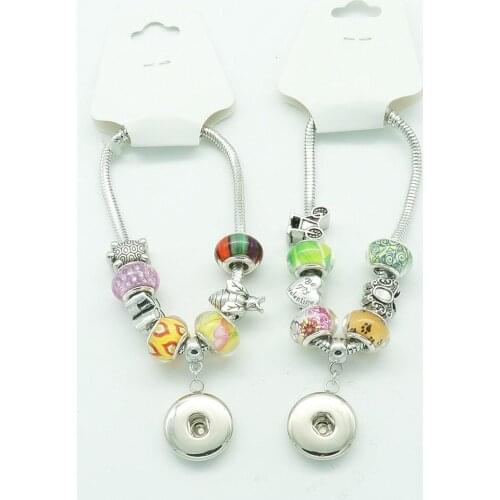 Fashion Charming silver Color glass beads snap bracelet random fit 18MM snap buttons jewelry wholesale AB0030