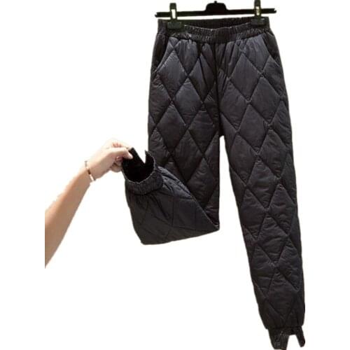 Winter Women Pants 2021 Pockets Casaul Plue size Basic High Waist Straight Female Windproof Down Pants Thick Trousers Women