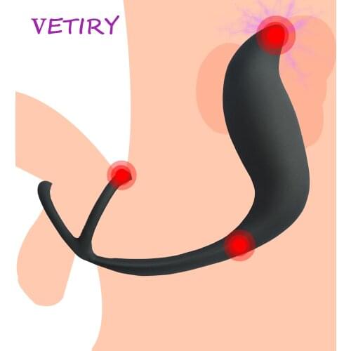 Male Prostate Massage Anal Plug Silicone Penis Ring Butt Plug Dual Ring Delay Ejaculation Sex Toys For Men Prostate Stimulator