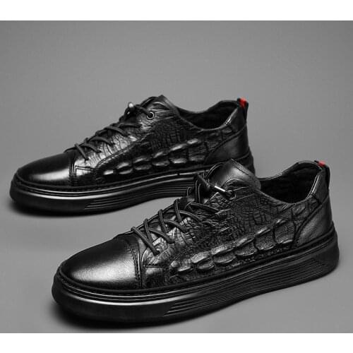 2021 autumn new crocodile pattern mens leather shoes low mid-top leather waterproof comfortable trend fashion casual shoes