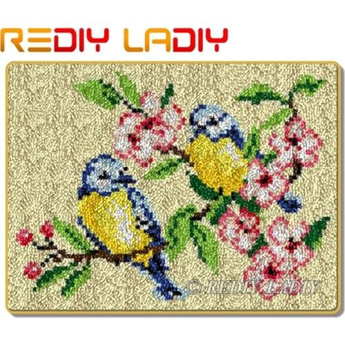 Latch Hook Rug Kits Crocheting Carpet Rug Birds Flowers Acrylic Yarn Pre-Printed Canvas Cushion Mat DIY Crochet Tapestry Crafts