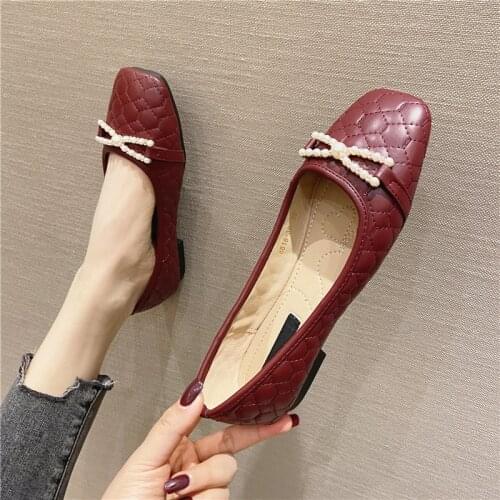 Shallow Square Toe Women Shoes 2021 Spring/Autumn Casual Zapatillas Mujer Fashion Pearl Crystal Flats