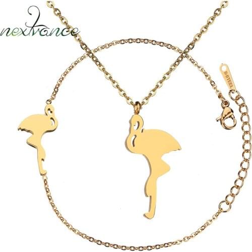 Nextvance Boho Tiny Flamingo Pendant Necklace Bracelet Set Love Animal Jewelry Set for Female Gift Collier Femme