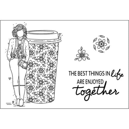 11x16 Girl leans on the cup New Transparent Clear Rubber Stamp Sheet Cling Scrapbooking Photo Album PaperCard DIY Craft