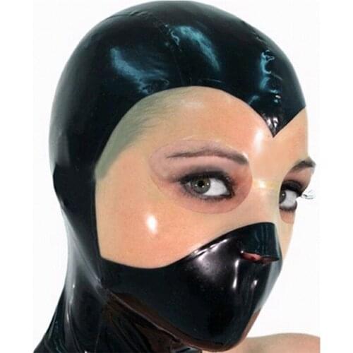 New rushed rubber sexy exotic lingerie handmade black latex spliced transparent open eyes mask hoods hood cekc zentai uniform