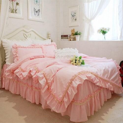 New ruffle lace bedding set elegant princess bedding matching duvet cover flower printed bedspread emboridery bedsheet