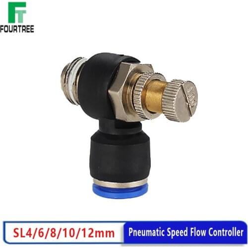 Pneumatic Quick Connector Fittings SL 4 6 8 10mm OD Hose Tube M5 "1/8" 1/4 "3/8" 1/2 Air Speed Flow Controller Regulating Valve