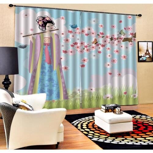 Girls 3D Curtain Luxury Blackout Window Curtain Living Room pink plum curtains Decoration curtains