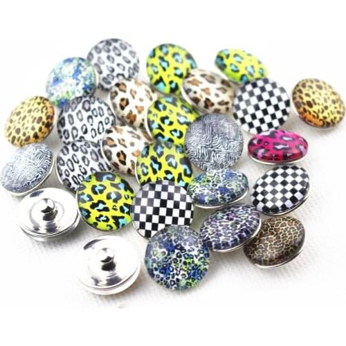 Mix 20 pcs/lot DIY Jewelry Findings,New Arrival Leopard Printed Glass Stone Buttons Leopard Snap Buttons for Bracelet 18mm