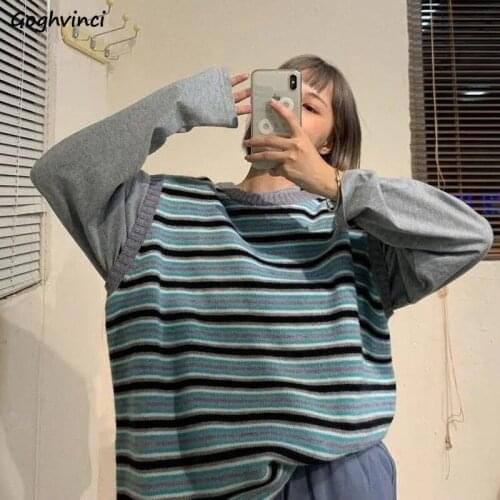Sweater Vest Women Spring Autumn New Preppy Style Striped Ulzzang Loose Sleeveless All-match Harajuku All-match Couples Unisex