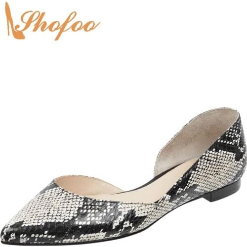 D'orsay Snake Pattern Leopard Closed Pointed Toe Flats Woman Large Size 11 12 For Ladies Summer Dress Shoes Fashion Mature 2021