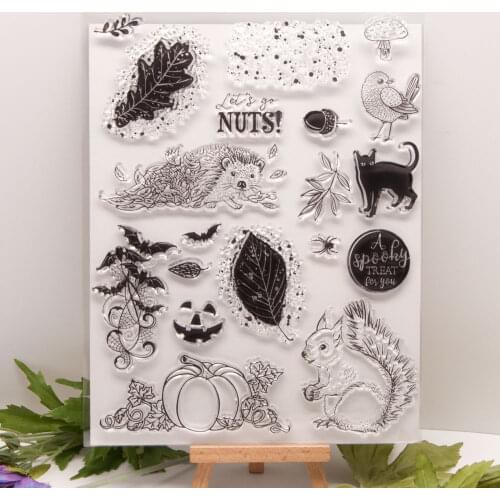 Pumpkin Halloween Squirrel Clear Stamps Scrapbooking Sheet Silicone Seals Craft Stencil Album Paper Card Making Template Decor