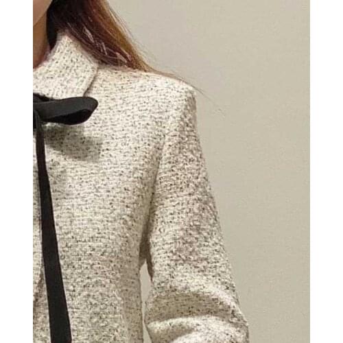 2021 office lady set commuter woman two-piece woven fabric tweed lace-up blouse plus mini skirt French brand elegant woman suit