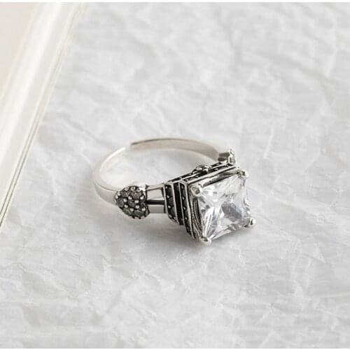 New Version 2019 Square Cubic Zircon Stone 925 Sterling Silver Finger Rings For Women Statement Adjustable Korean Heart Ring