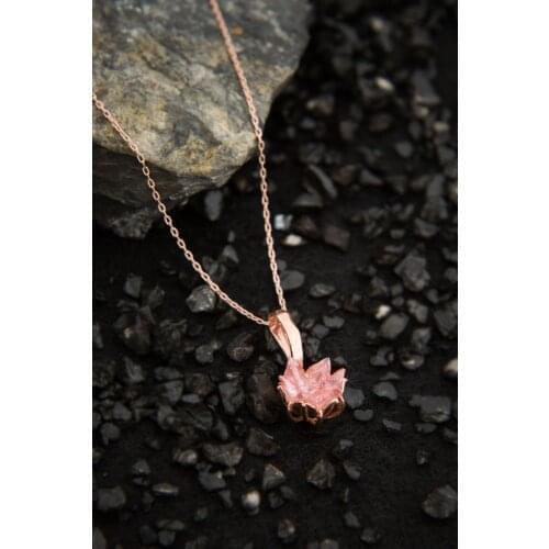 14k Rose Gold Plated Pink Zircon Stone Lotus flower Women Necklace