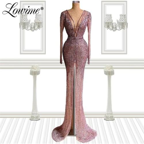 Deep V Neck Heavy Beaded Mermaid High Split Sexy Evening Dress Long Prom Party Gown Plus Size Custom Made Celebrity Dresses 2021
